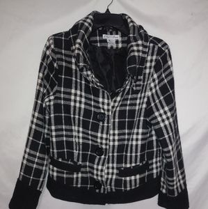 Live Free L Plaid Wool Blend Waist Jacket in Black White